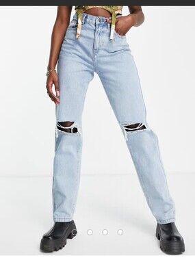 Asos Rebellious Fashion denim distressed knee  in mid wash